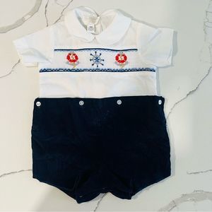 Sir John Smocked Nautical Shortall 18 months button down blue corduroy